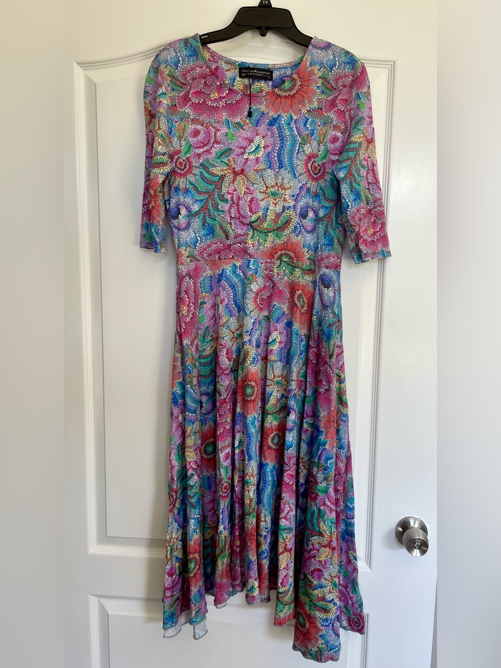 Peruvian Connection Multicolor Floral Long Sleeve Dress in Pink & Blue